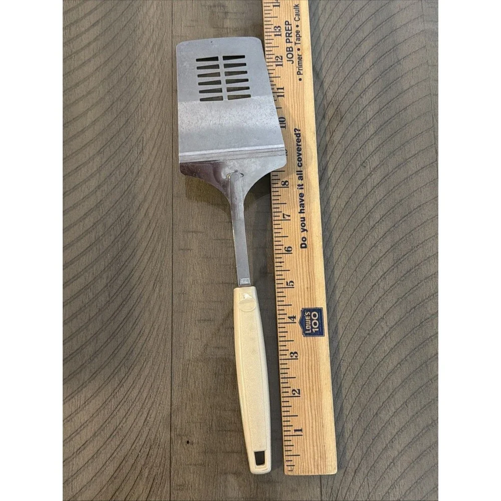 Vintage Ekco Turner Spatula Slotted White Plastic Handle Floral Flowers chromium